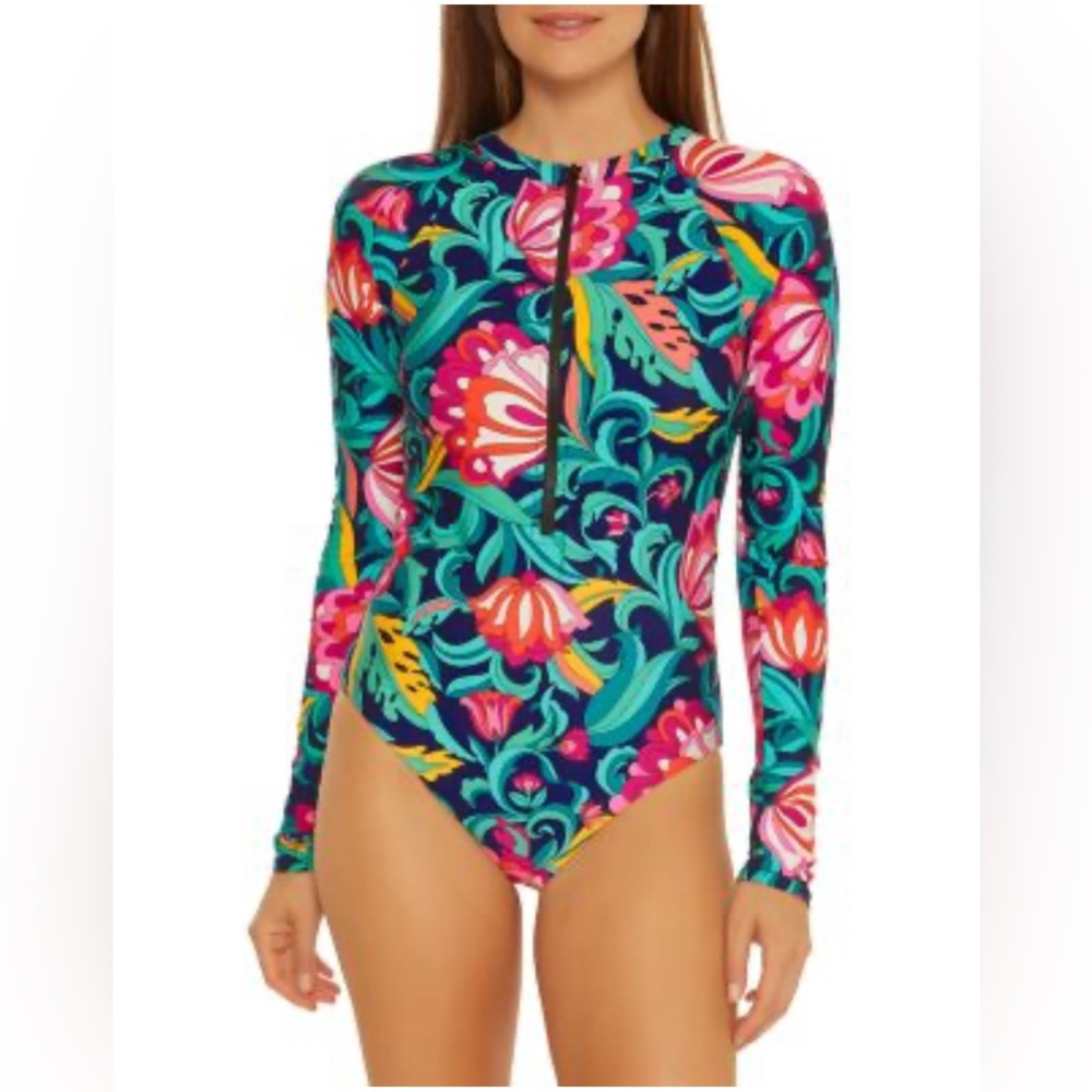 TRINA TURK INDIA GARDEN RASHGUARD ONE PIECE PADDLE-SUIT COLORFUL FLORAL NWT $172